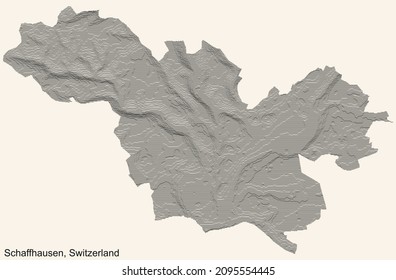 Topographic relief map of the city of Schaffhausen, Switzerland with black contour lines on vintage beige background