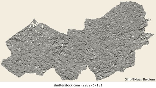 Topographische Reliefkarte der Stadt SINT-NIKLAAS, BELGIEN mit festen Konturen und Namensschild auf Vintage-Hintergrund