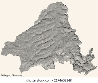 Topographic relief map of the city of SOLINGEN, GERMANY with black contour lines on vintage beige background