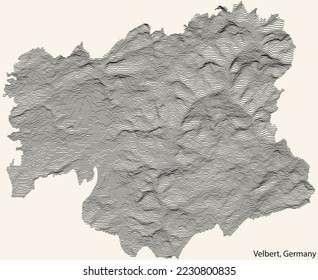 Topographic relief map of the city of VELBERT, GERMANY with black contour lines on vintage beige background