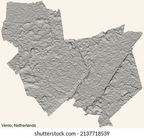 Topographic relief map of the city of VENLO, NETHERLANDS with black contour lines on vintage beige background