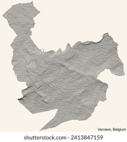 Topographic relief map of the city of VERVIERS, BELGIUM with solid contour lines and name tag on vintage background