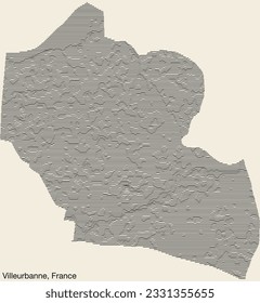Topographic relief map of the city of VILLEURBANNE, FRANCE with solid contour lines and name tag on vintage background