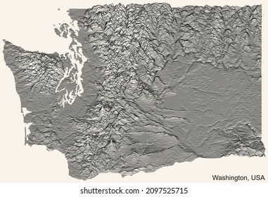 Topographic relief map of the Federal State of Washington, USA with black contour lines on beige background