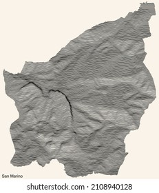 Topographic relief map of the Republic of SAN MARINO with black contour lines on vintage beige background