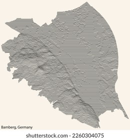 Topographic relief map of the town of BAMBERG, GERMANY with black contour lines on vintage beige background