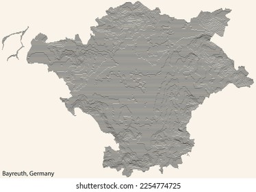 Topographic relief map of the town of BAYREUTH, GERMANY with black contour lines on vintage beige background