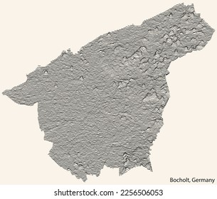 Topographic relief map of the town of BOCHOLT, GERMANY with black contour lines on vintage beige background
