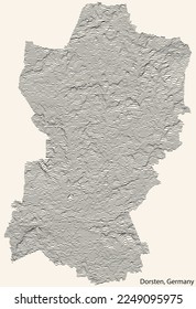 Topographic relief map of the town of DORSTEN, GERMANY with black contour lines on vintage beige background