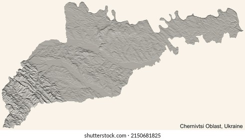 Topographic relief map of the Ukrainian administrative area  of CHERNIVTSI OBLAST, UKRAINE with black contour lines on vintage beige background
