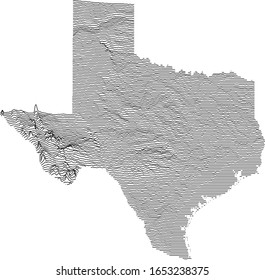 Topographic Relief Peaks and Valleys Map of US Federal State of Texas