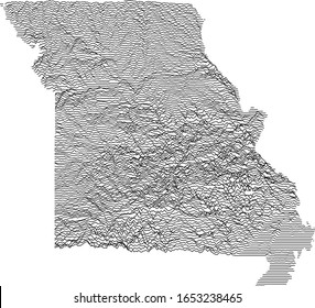 Topographic Relief Peaks and Valleys Map of US Federal State of Missouri