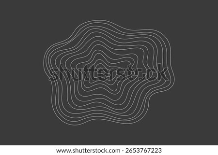 Topographic ring lines on black background. Abstract organic shape. Minimal eco vector background for branding or packaging.