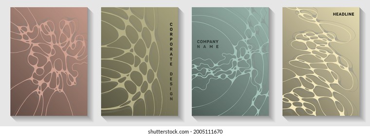 Topographic Survey Concept Abstract Vector Covers. Linked Curve Lines Net Backdrops. Openwork Brochure Vector Layouts. Radiology Cover Pages Graphic Design Set.