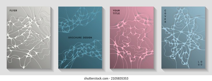 Topographic Survey Concept Abstract Vector Covers. Overlaying Waves Ornament Backdrops. Trendy Brochure Vector Templates. Radiology Cover Pages Graphic Design Set.