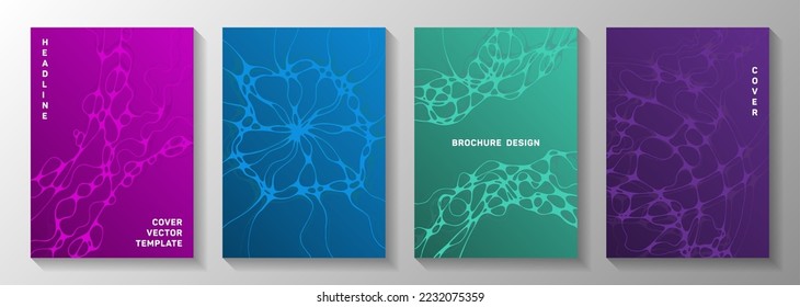 Topographic survey concept abstract vector covers. flexible waves net textures. Colorful brochure vector layouts. Hi tech cover pages graphic design set.
