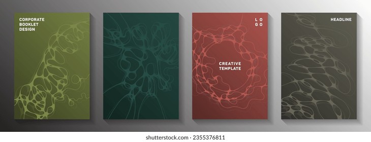 Topographic survey concept abstract vector covers. Bent waves ripple backdrops. Vivid magazine vector layouts. Radiology cover pages graphic design set.