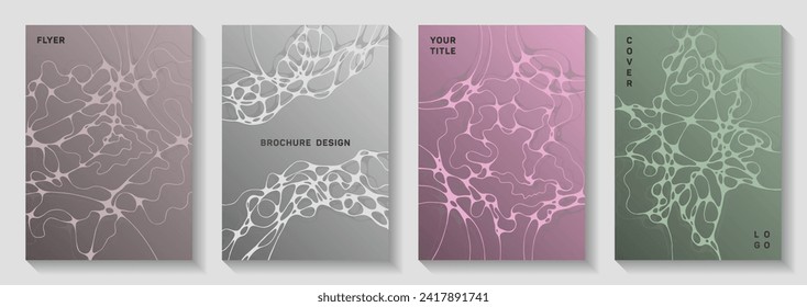 Topographic survey concept abstract vector covers. Bent curve lines ripple backdrops. Colorful magazine vector templates. Radiology cover pages graphic design set.
