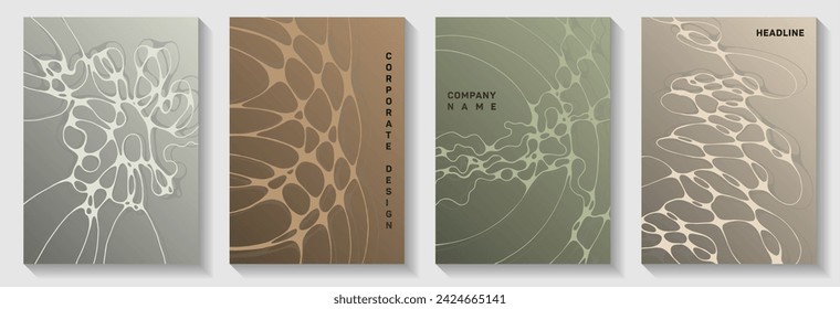 Topographic survey concept abstract vector covers. Dynamic waves flux backgrounds. Tracery notebook vector layouts. Radiology cover pages graphic design set.