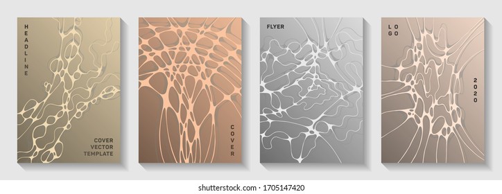 Topographic Survey Idea Abstract Vector Covers. Smooth Waves Network Backgrounds. Trendy Notebook Vector Templates. Hi Tech Cover Pages Graphic Design Set.