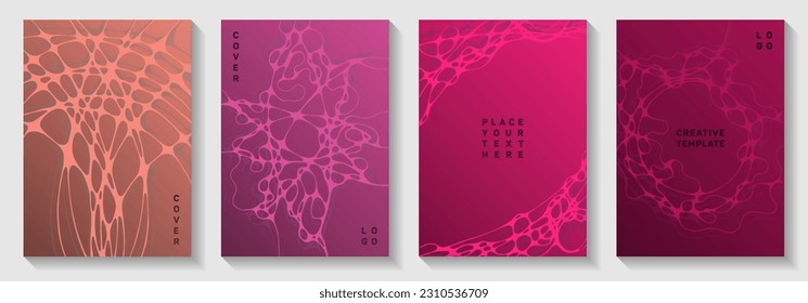 Topographic survey idea abstract vector covers. flexible curve lines grid textures. Openwork brochure vector templates. Radiology cover pages graphic design set.