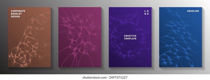 Topographic survey idea abstract vector covers. Marble waves render textures. Trendy cover vector layouts. Radio physics cover pages graphic design set.