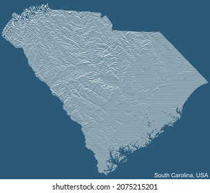 Mapa de relieve técnico topográfico de dibujo del estado federal de Carolina del Sur, EE.UU. con líneas de contorno blanco sobre fondo azul