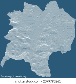 Topographic technical drawing relief map of the city of Dudelange, Luxembourg with white contour lines on blue background