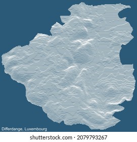 Mapa de relieve técnico topográfico de dibujo de la ciudad de Differdange, Luxemburgo con líneas de contorno blanco sobre fondo azul