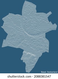 Mapa de relieve técnico topográfico de dibujo de la ciudad de Basilea, Suiza con líneas de contorno blanco sobre fondo azul