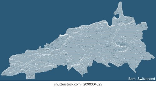 Topographic technical drawing relief map of the city of Bern, Switzerland with white contour lines on blue background