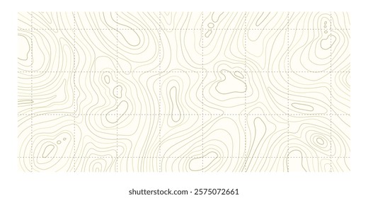 Topographic Texture of Mountains with Grid and Lines, Outline Land. Banner with mountain relief. Wavy abstract contour background with cartography texture 