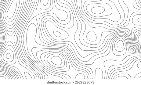 Mapa topográfico do contorno vetorial com Mountain Wave Relief. Abstract Topographic Wave Grid - Mapa da Montanha do Contorno do Vetor. Alívio de Montanha no Estilo de Contorno Vetorial - Fundo de Grade de Onda Topográfica.