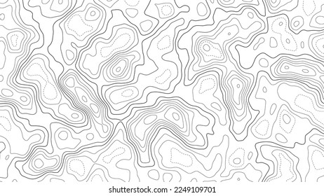Topographic white map background. Geographic abstract patterns grid. The topo contour map with stylized height. Mountain trail terrain, terrain path. Vector illustration.