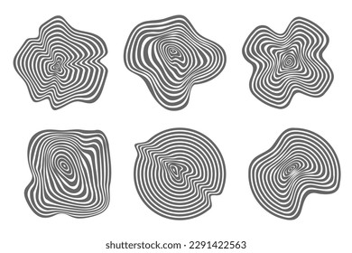 Patrones de anillos de madera topográficos. Resumen de círculos texturados orgánicos. Fondo de formas circulares. Recortes de crecimiento anual de vectores