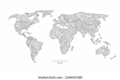 Topographic World Map For Decoration Or Infographic 