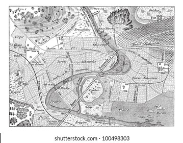 Topographical Map, vintage engraved illustration. Dictionary of Words and Things - Larive and Fleury - 1895