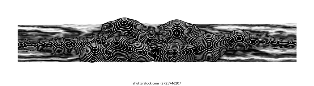 Topografía Patrón Abstractas Pantalla completa Blanco y negro Línea de dibujo de arte con Formas onduladas orgánicas
