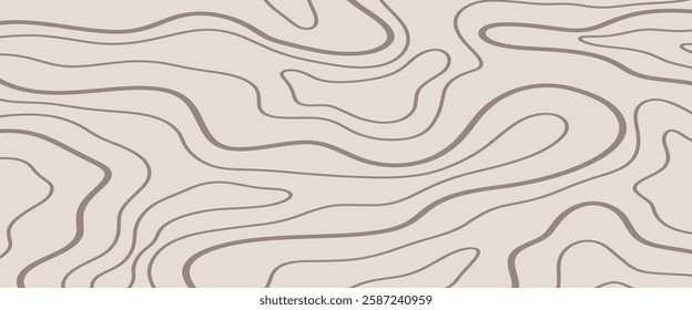 Topography background. Abstract wavy cover. Topographic contour map texture pattern. Stylized geographic landscape backdrop. Cartography vector illustration, earthy neutral colors