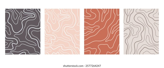 Topography background. Topographic contour map texture collection. Abstract wavy covers set. Stylized geographic landscape backdrop patterns. Cartography Vector illustration