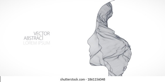Topography in the contour. The human head is made in the style of a frame. Vector art.