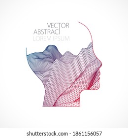 Topography in the contour. The human head is made in the style of a frame. Vector art.
