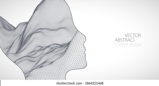Topography in the contour. The human head is made in the style of a frame. Vector art.