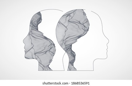 Topography in the contour. The human head is made in the style of a frame. Vector art.