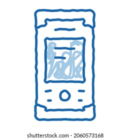 Topografía Herramienta electrónica de esbozo vector de icono. Material de medición de arte de la línea de doodle azul dibujado a mano para el paisaje de investigación, signo de la tecnología de ingeniería. ilustración de símbolo aislado