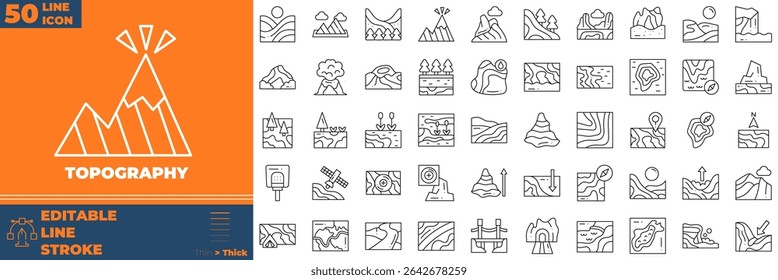 Topography Line Editable Icons set. Vector illustration in modern thin line style of topography icons: canyon, cliff, desert, forest, etc