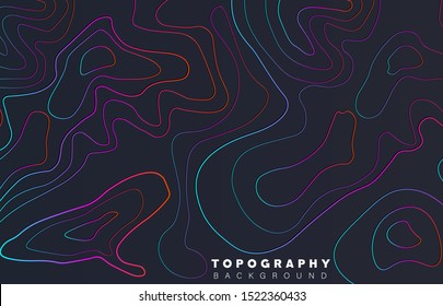 Topography map with relief gradient lines. Modern design cartography grid. Abstract geographic background with wavy lines for banner, poster, cover, atlas. Vector illustration