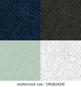Topography patterns. Seamless elevation map tiles. Awesome isoline background. Captivating tileable patterns. Vector illustration.