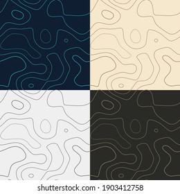 Topography patterns. Seamless elevation map tiles. Authentic isoline background. Powerful tileable patterns. Vector illustration.