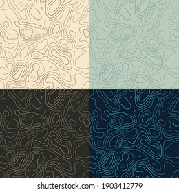 Topography patterns. Seamless elevation map tiles. Amazing isoline background. Neat tileable patterns. Vector illustration.
